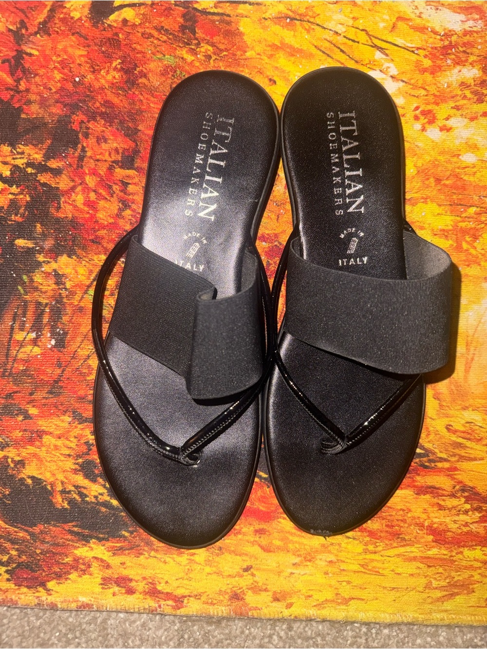 Italian Shoemakers Black Slide Sandals with Elastic Strap